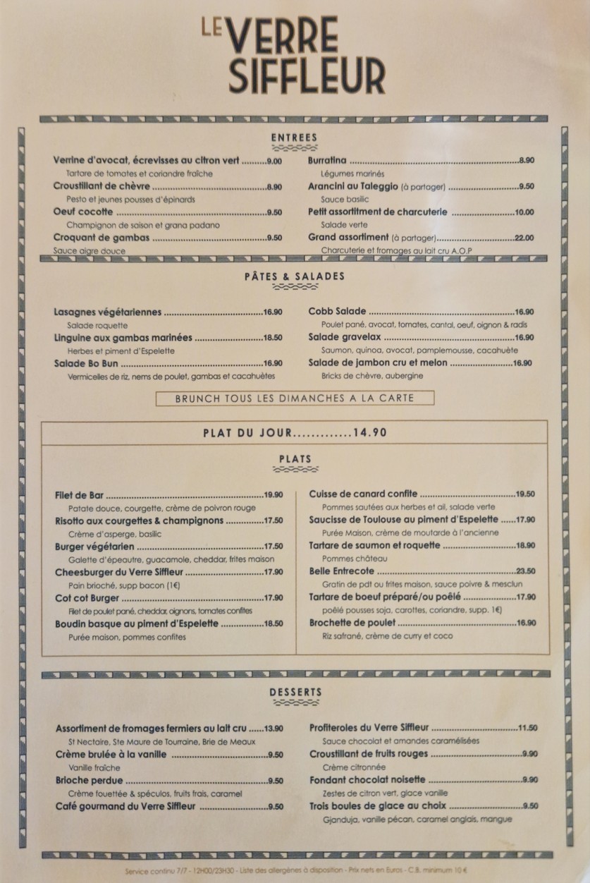 Le Verre Siffleur menu 2