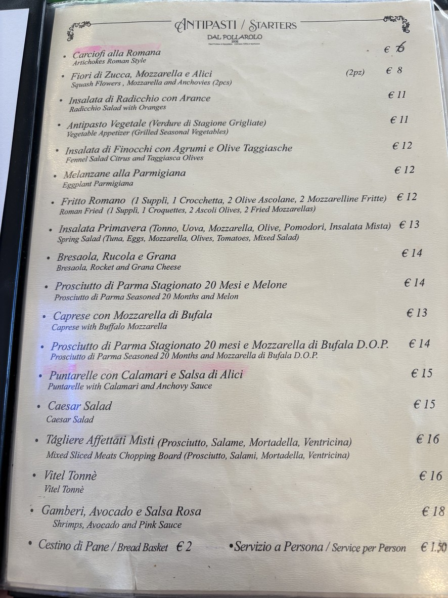 Dal Pollarolo 1936 menu 2