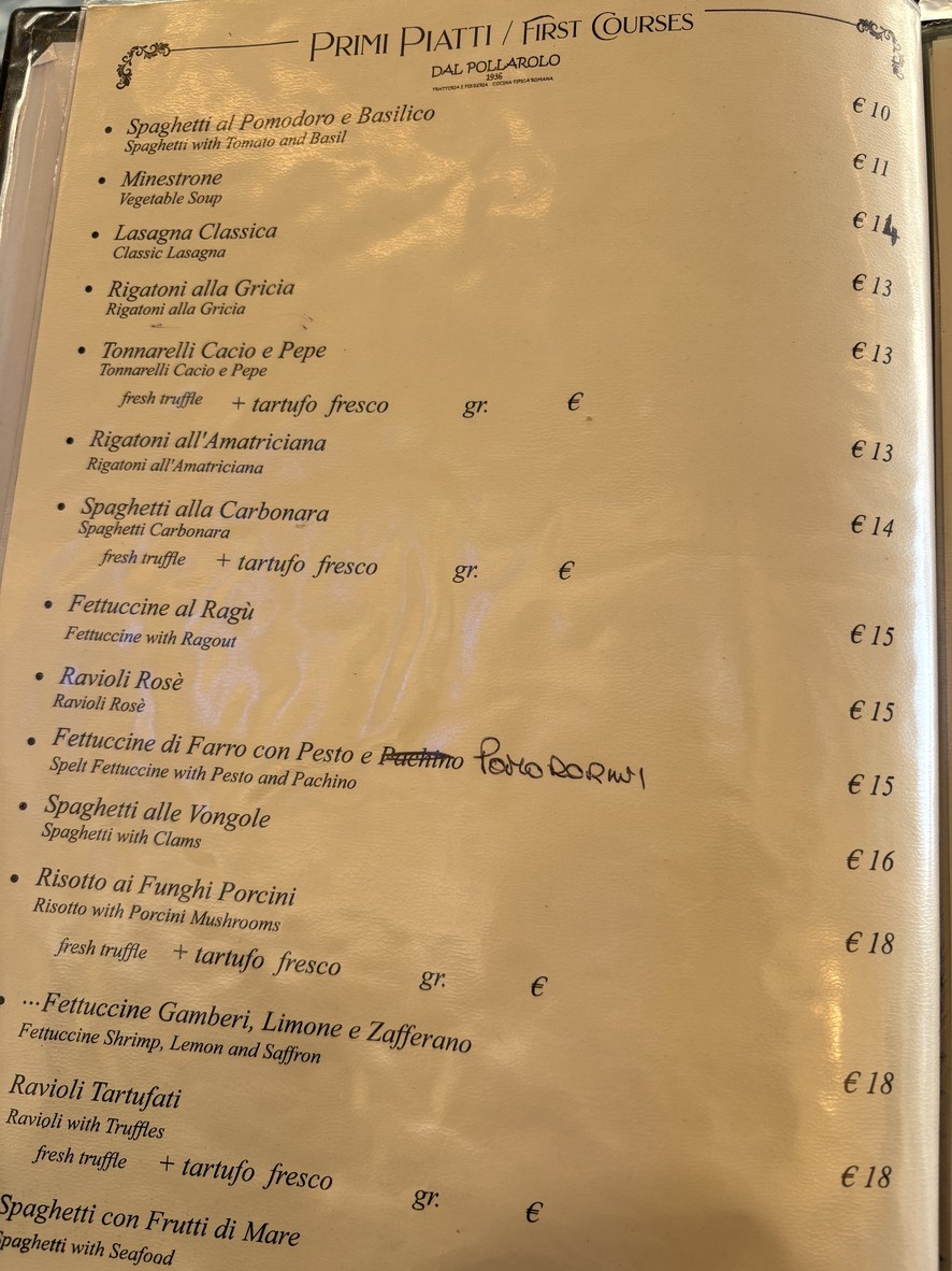 Dal Pollarolo 1936 menu 3