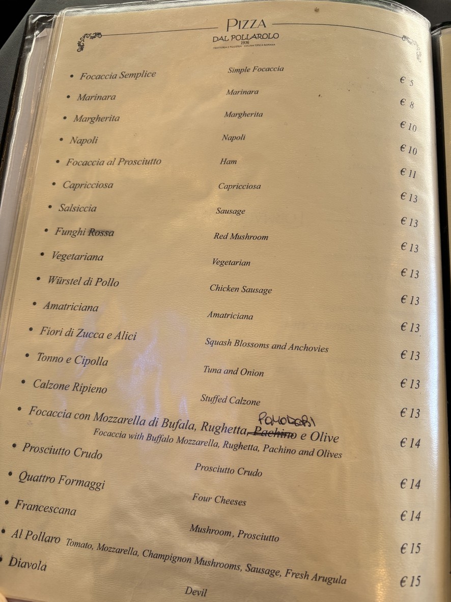 Dal Pollarolo 1936 menu 5