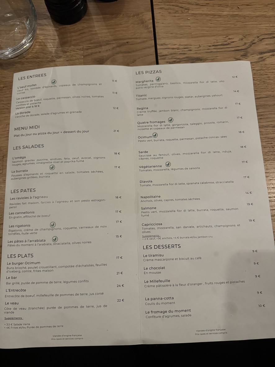 Ocimum menu 2
