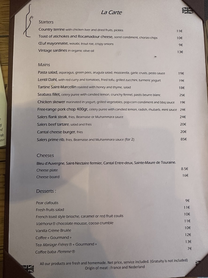 Bistrot d’Arsène menu 1