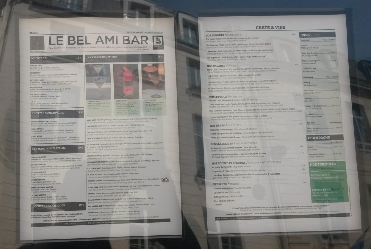 Bel Ami Café menu 1