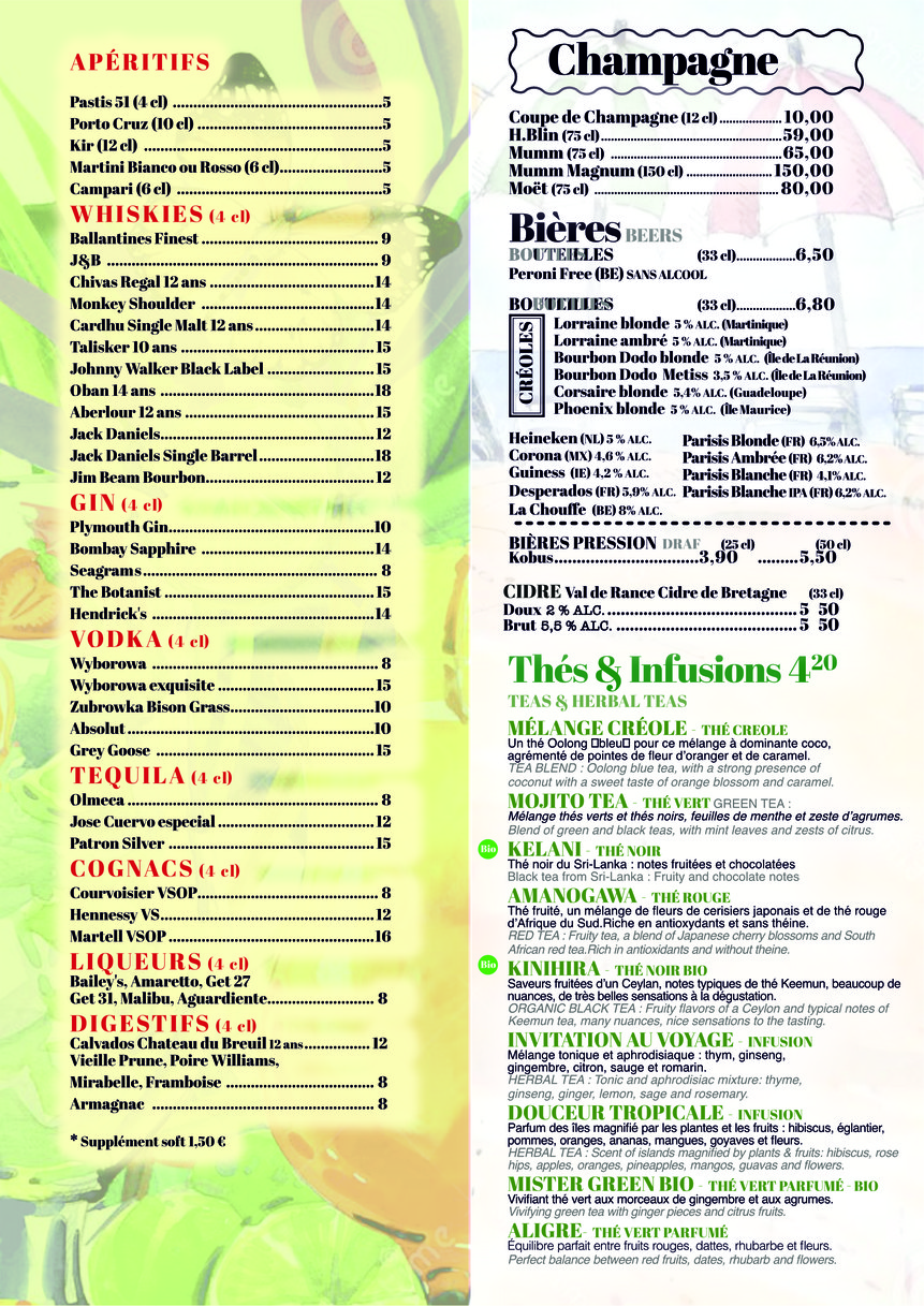 La Créole menu 2