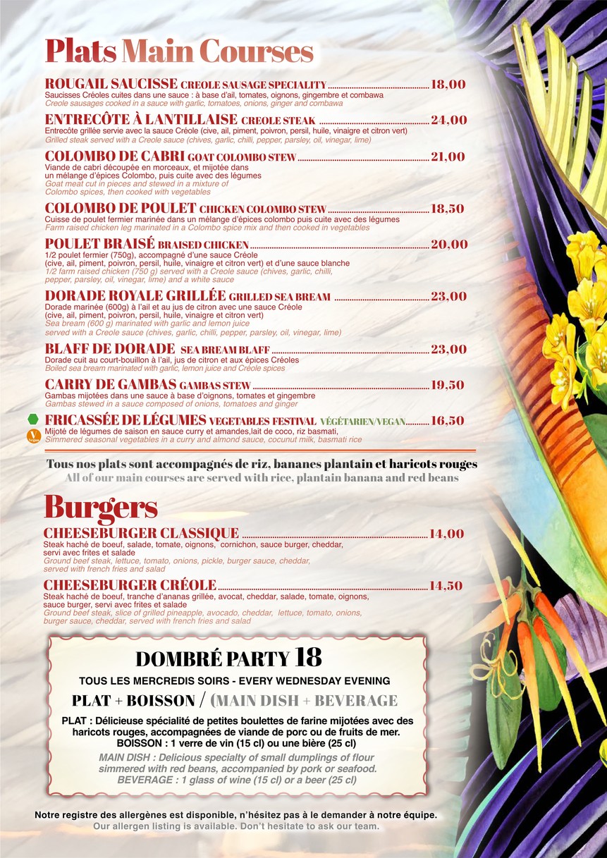 La Créole menu 3