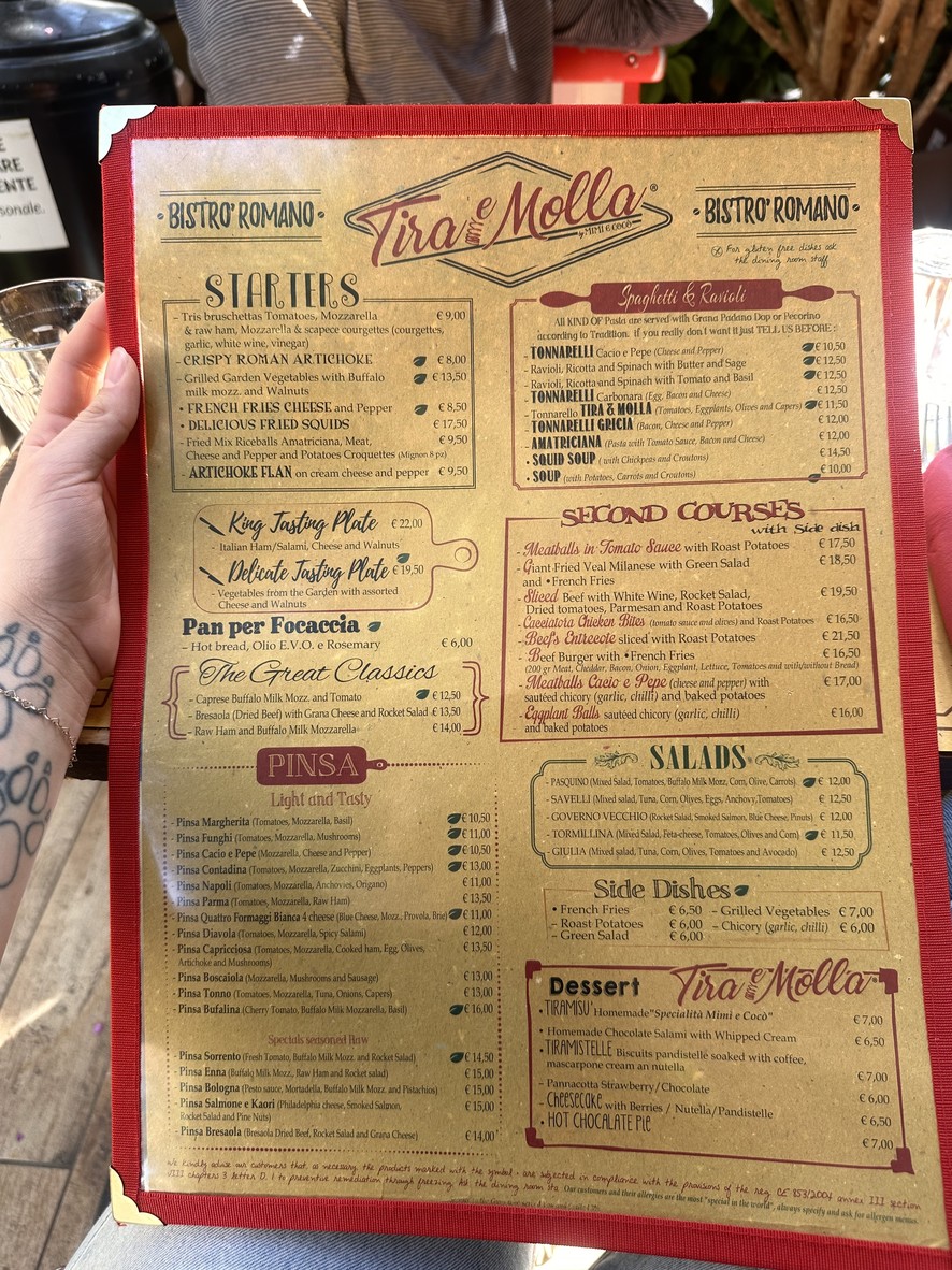 Tira e Molla Roma menu 1