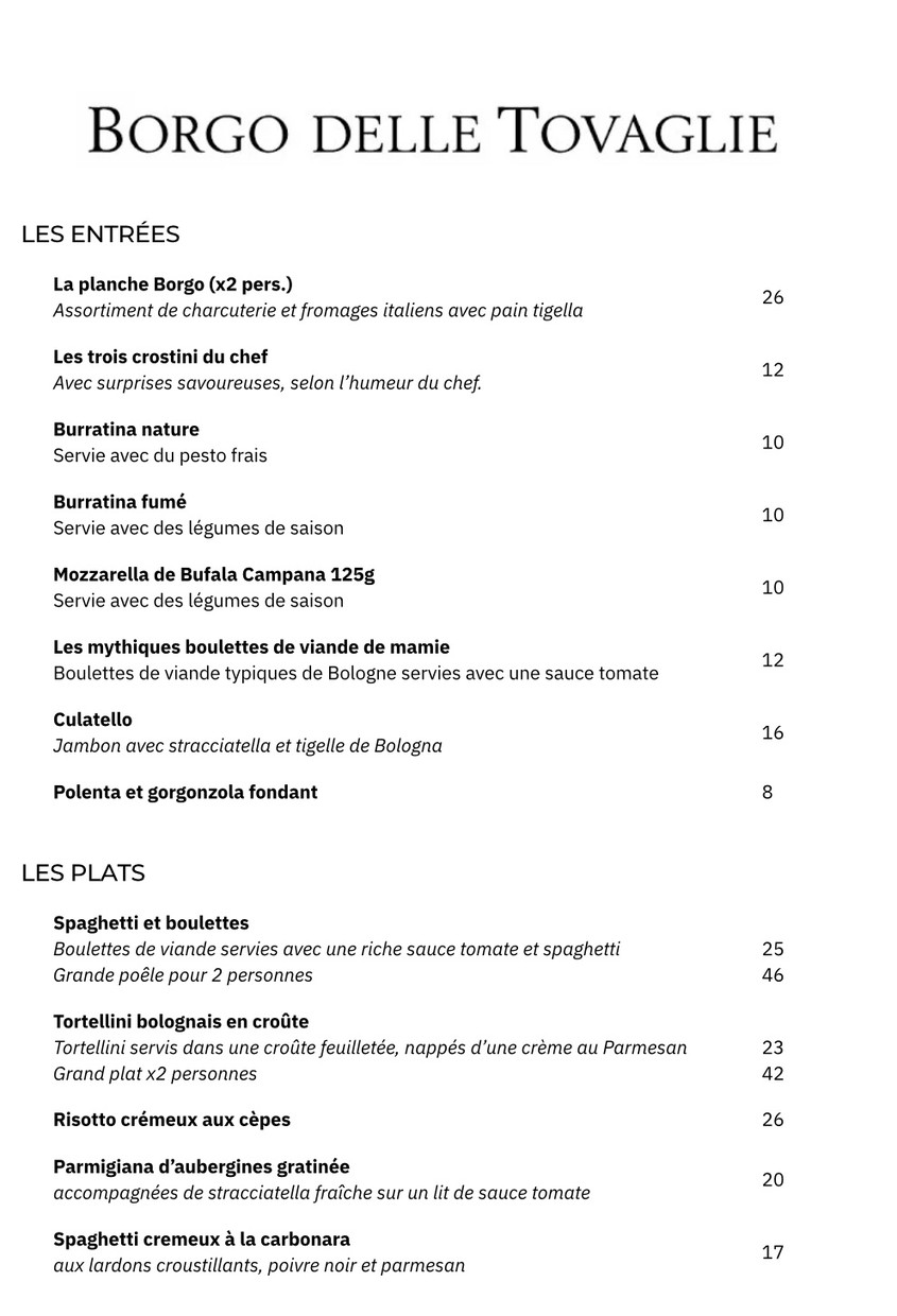 Borgo Delle Tovaglie menu 1