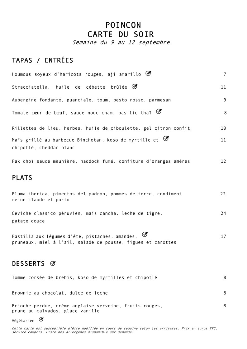 Poinçon Paris menu 1
