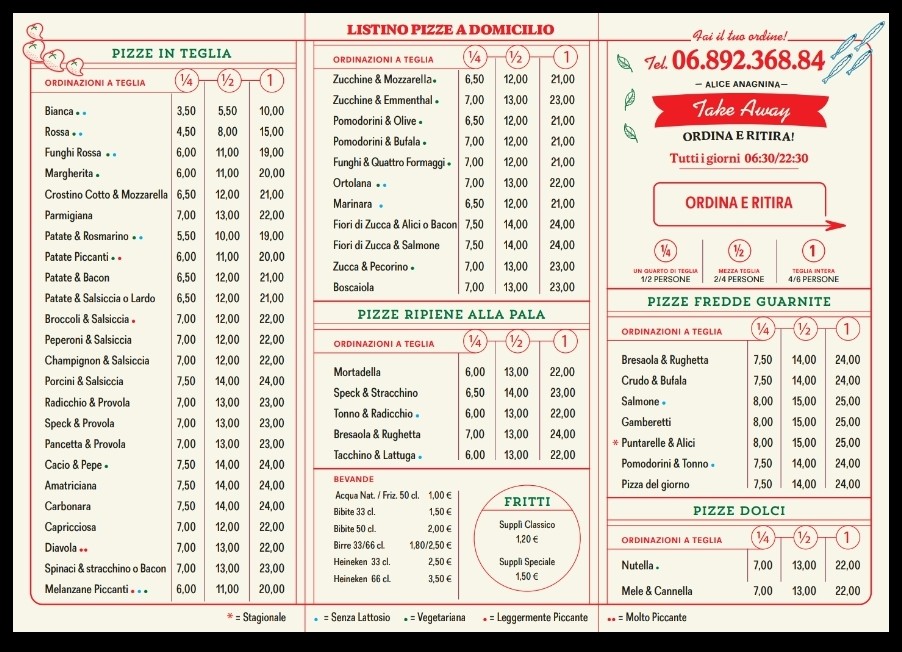 Alice Pizza (Anagnina) consegne a domicilio menu 1