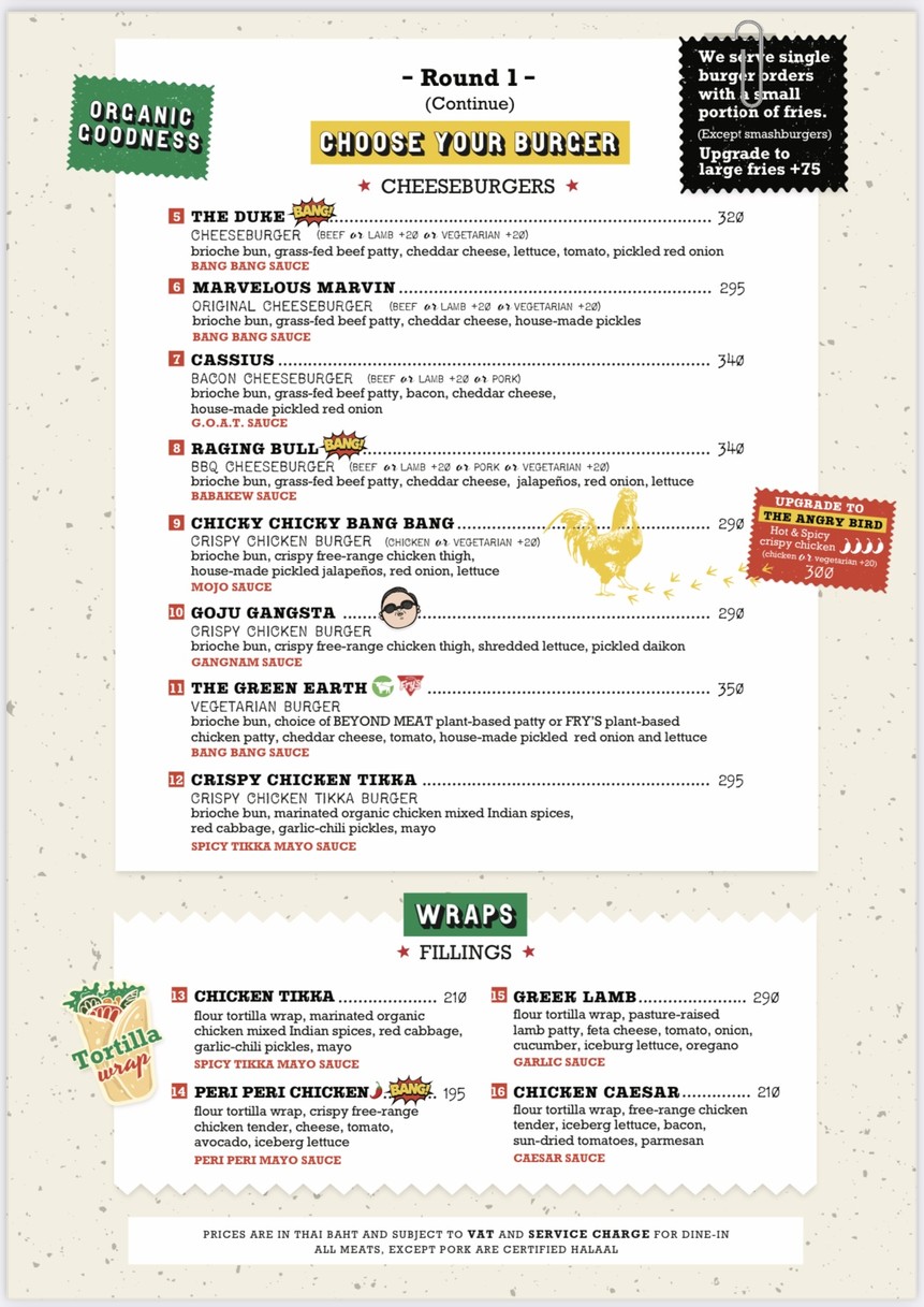 Bang Bang Burgers menu 2