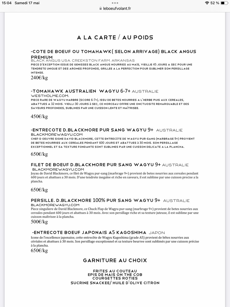 Le Bœuf Volant menu 3