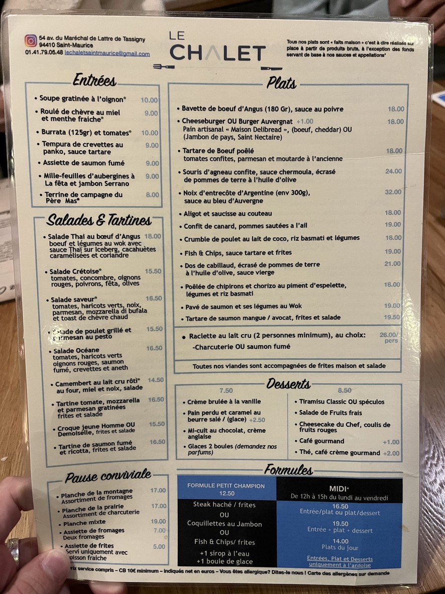 Le Châlet menu 1