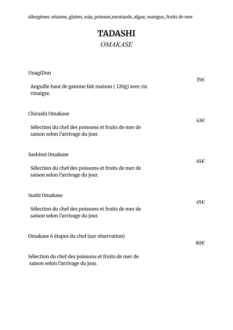 TADASHI menu 1