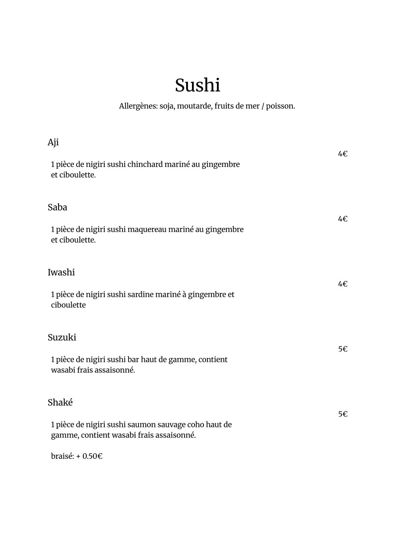 TADASHI menu 2