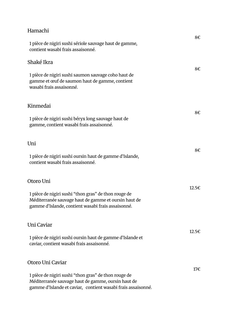 TADASHI menu 4