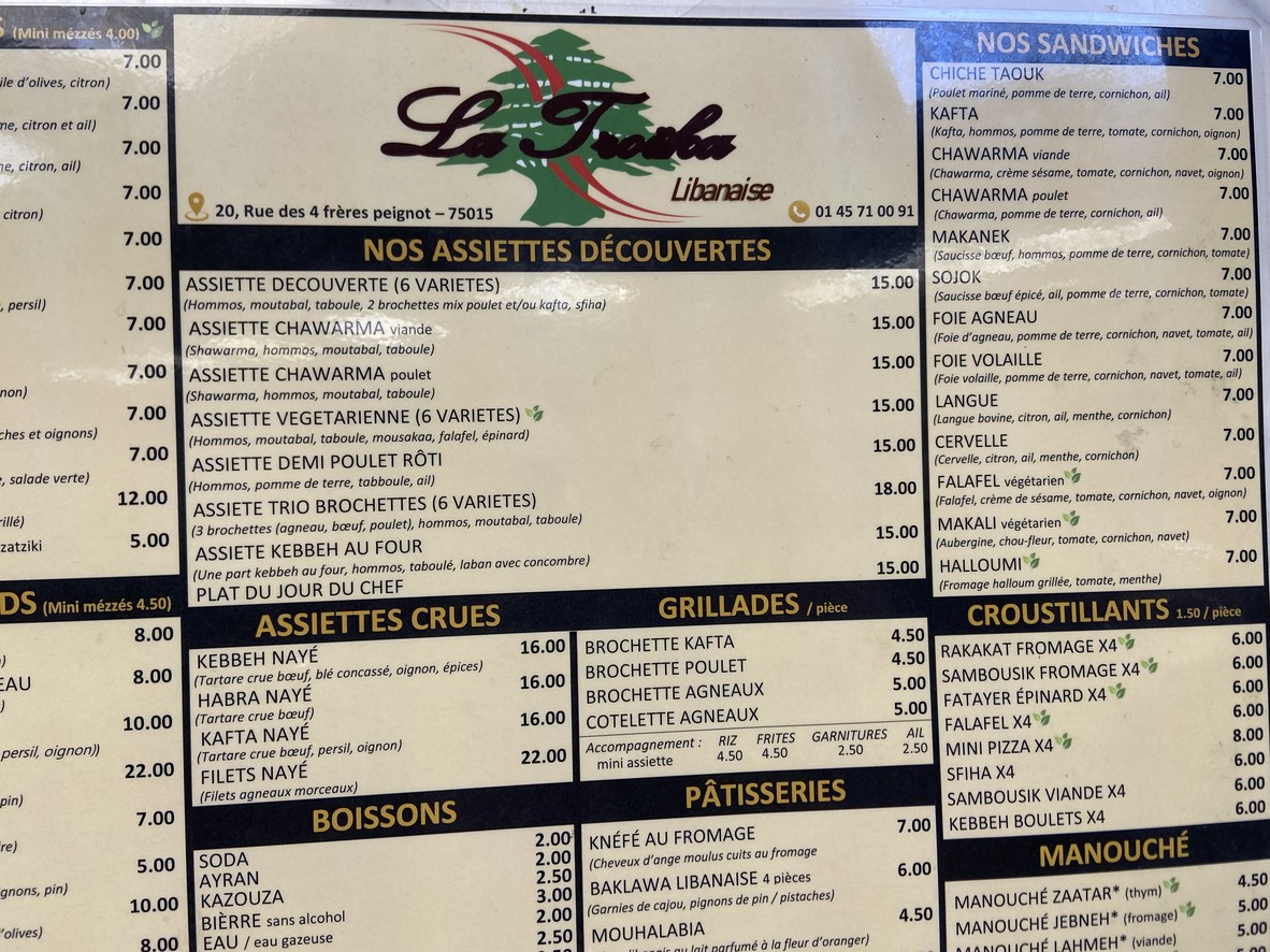 Restaurant La Troika Libanaise menu 1