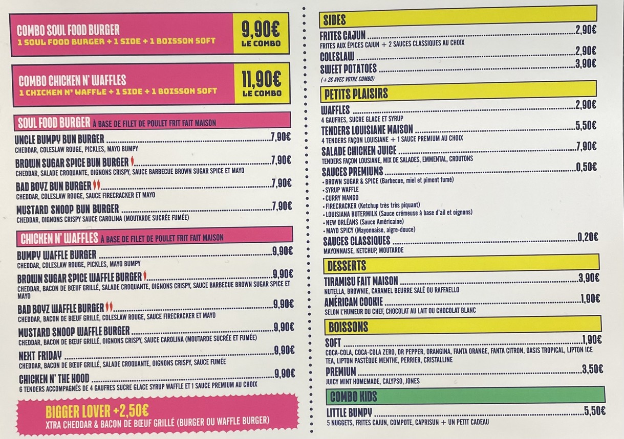 Uncle Bumpy - Ivry sur Seine menu 1