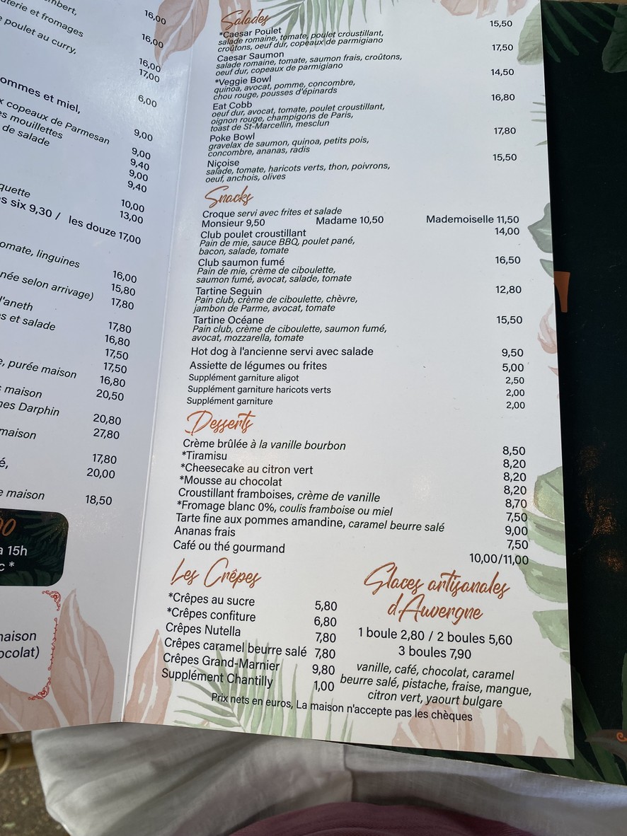 La Fraternité menu 2