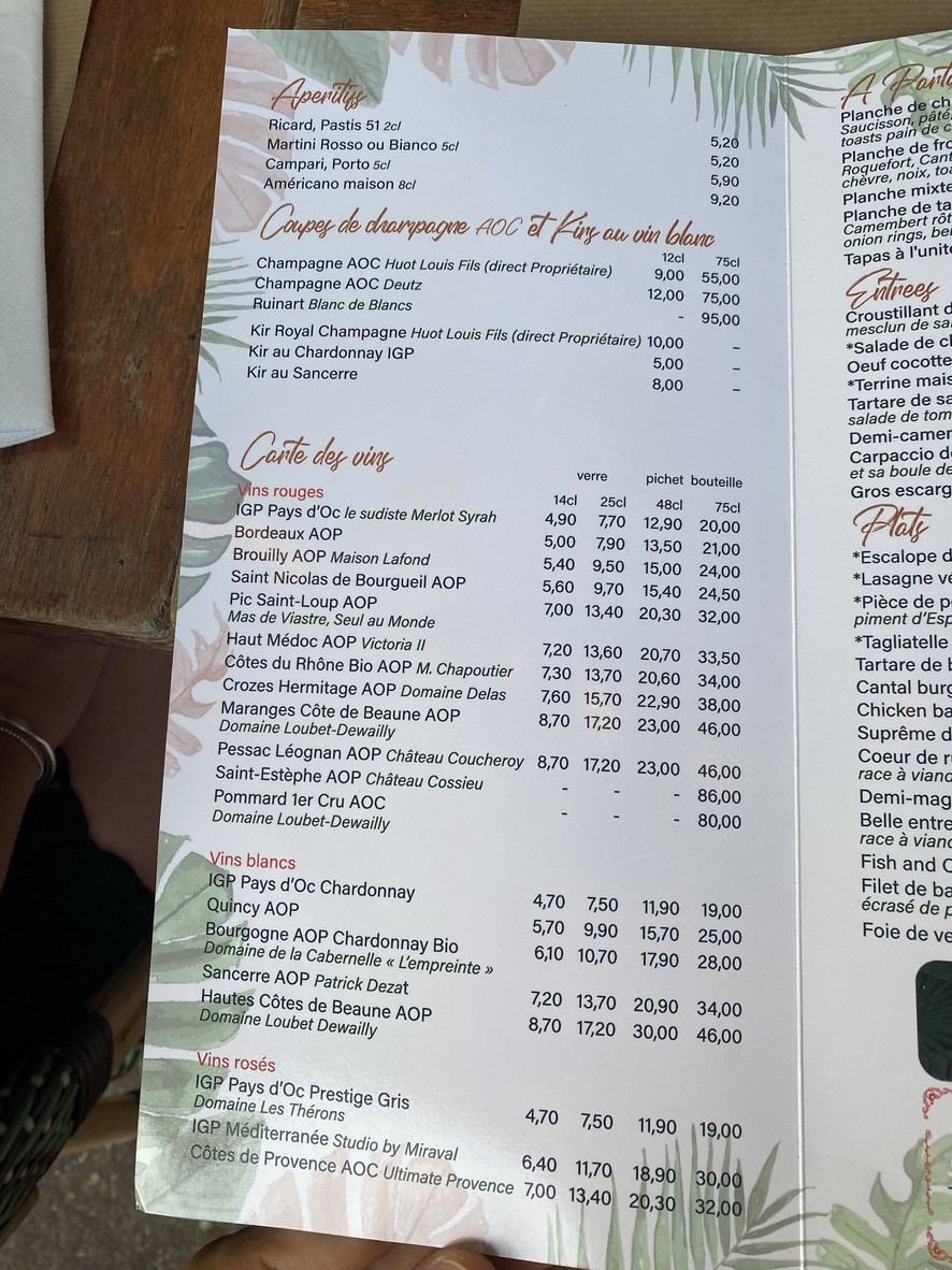 La Fraternité menu 3
