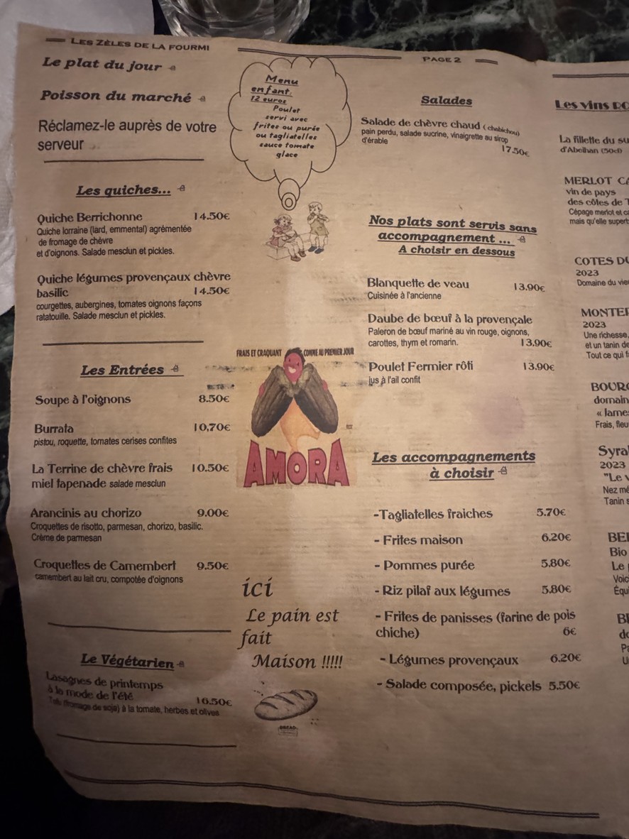 La Fourmi Ailée menu 2
