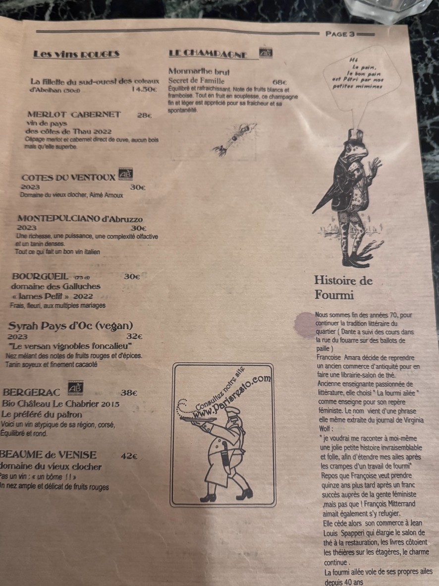 La Fourmi Ailée menu 3