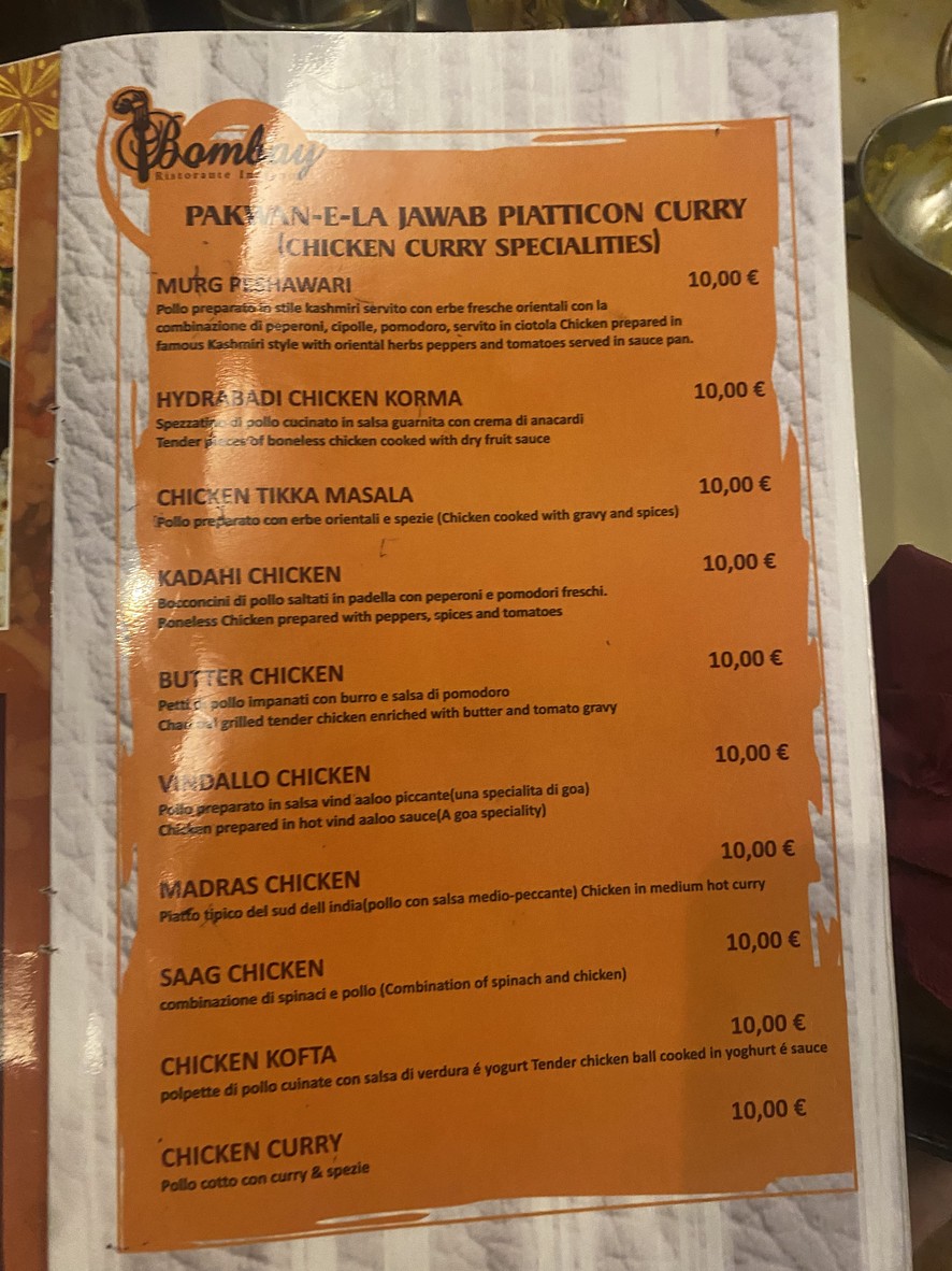 Bombay Palace Indian Restaurant menu 1