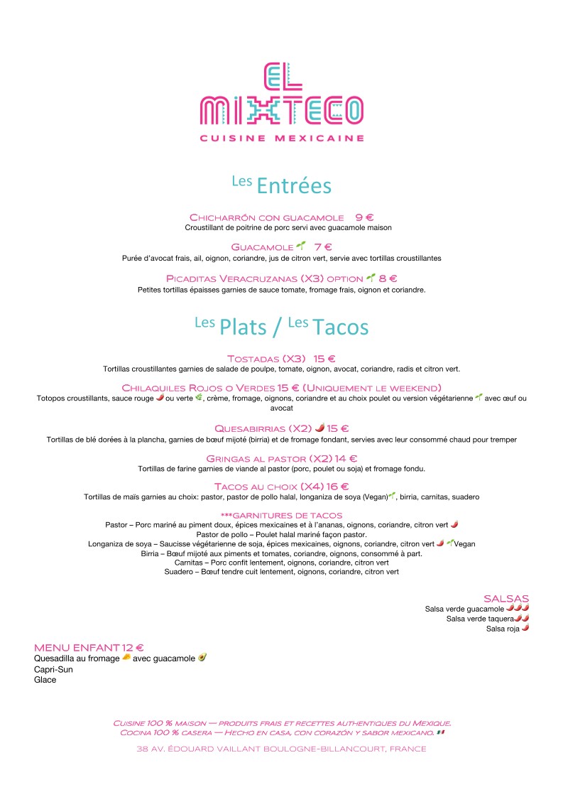 El Mixteco Cuisine Mexicaine menu 1