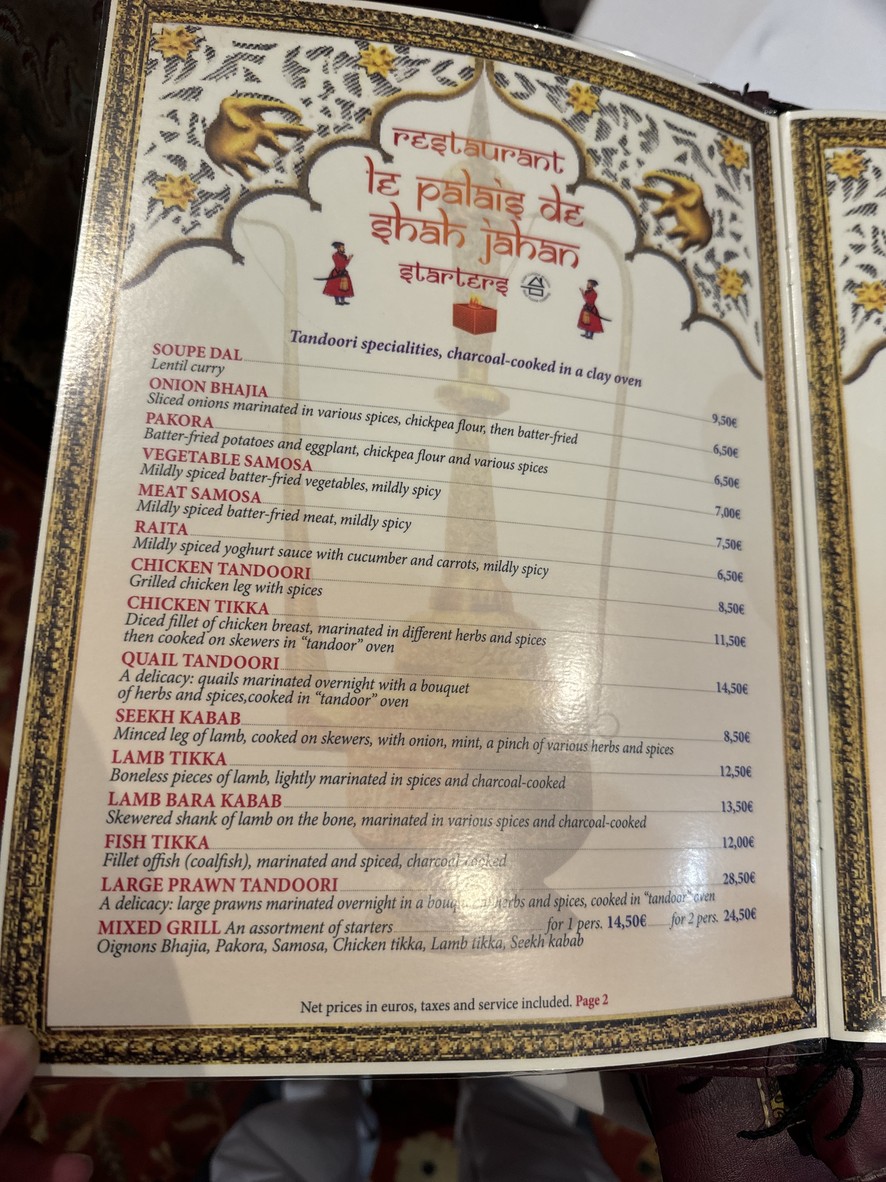 Le Palais de Shah Jahan Depuis 1987 menu 2