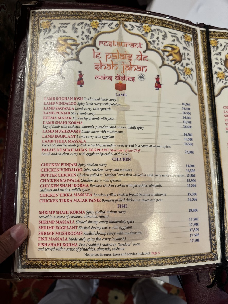 Le Palais de Shah Jahan Depuis 1987 menu 3