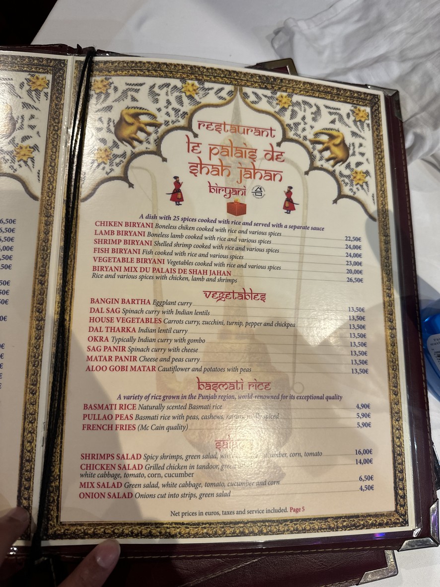 Le Palais de Shah Jahan Depuis 1987 menu 4