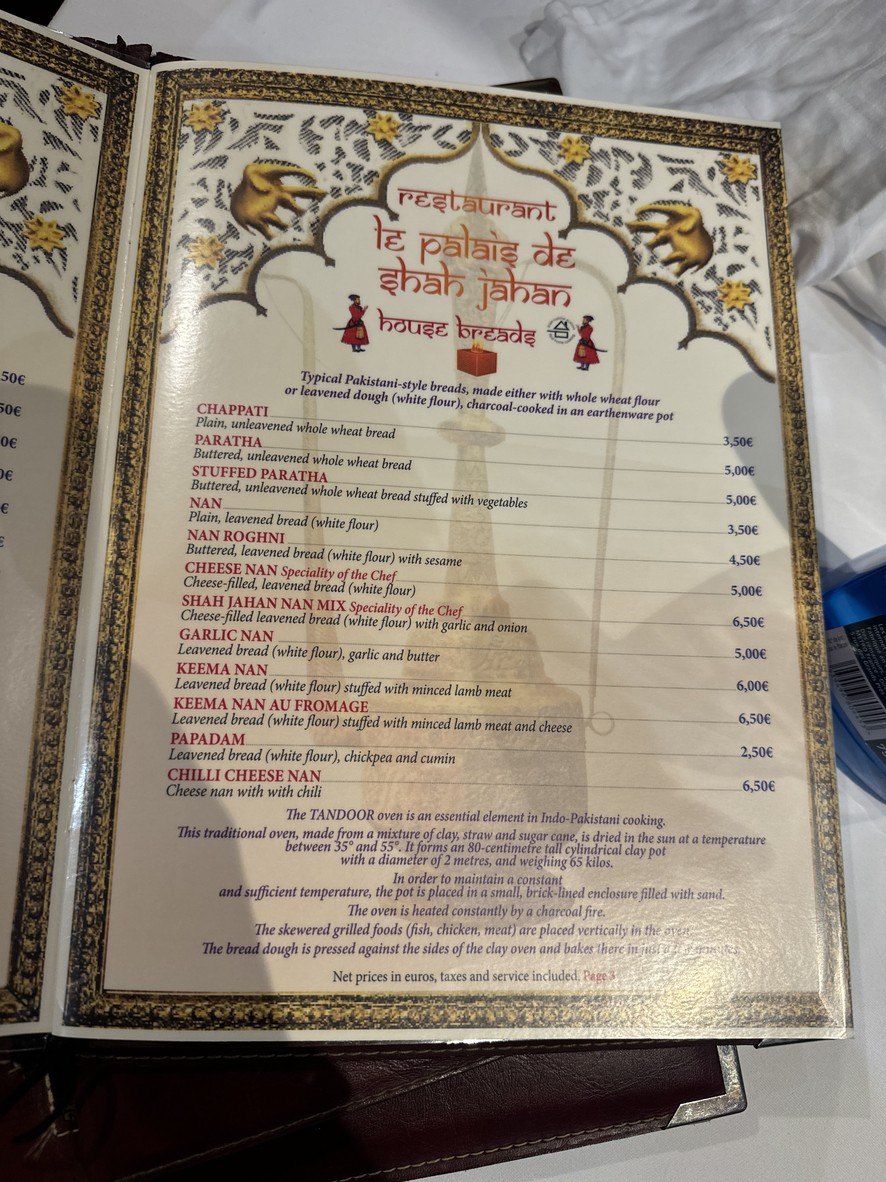 Le Palais de Shah Jahan Depuis 1987 menu 5