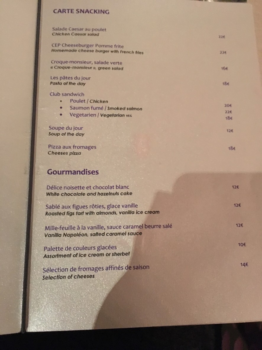 Le Bayadère menu 1