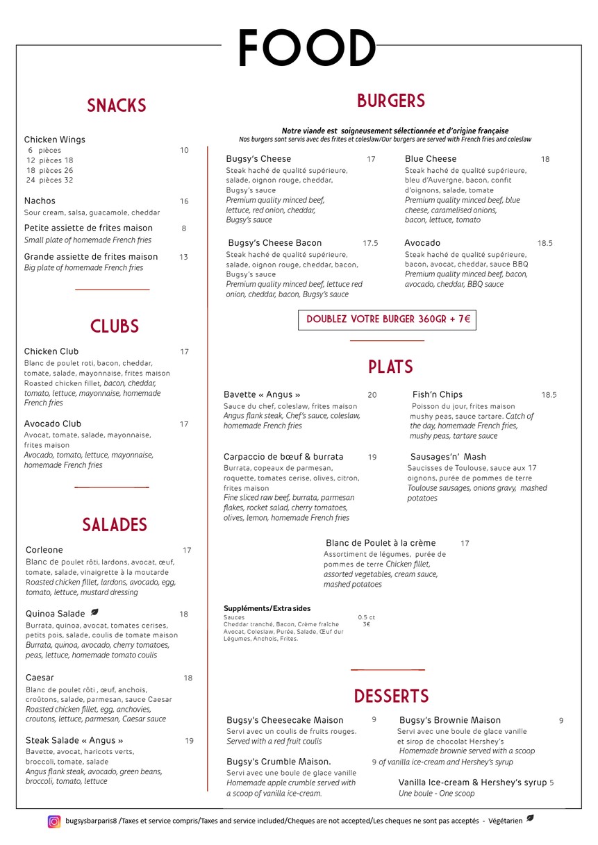 Bugsy’s menu 1