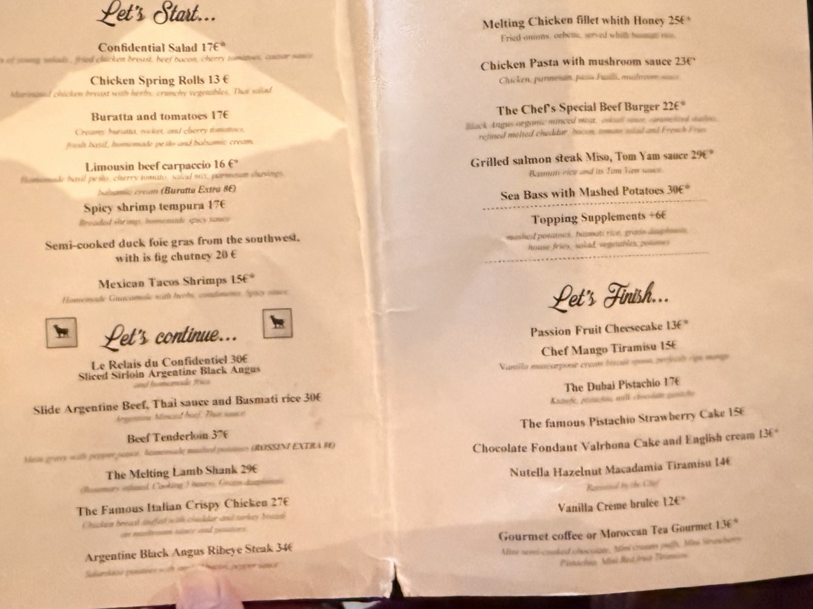 Le Confidentiel | 清真餐厅 巴黎 menu 2