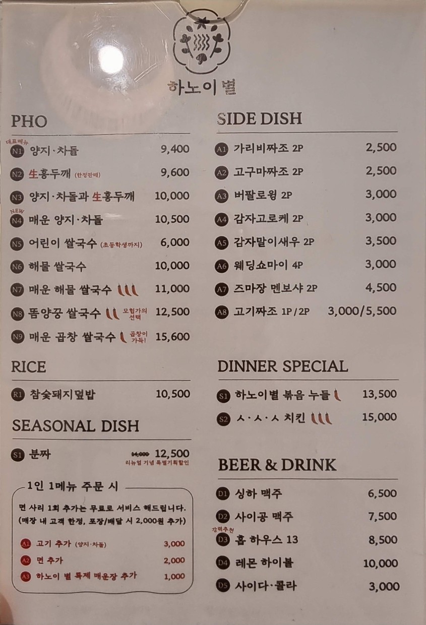 Hanoi Byeol Mangwon menu 1