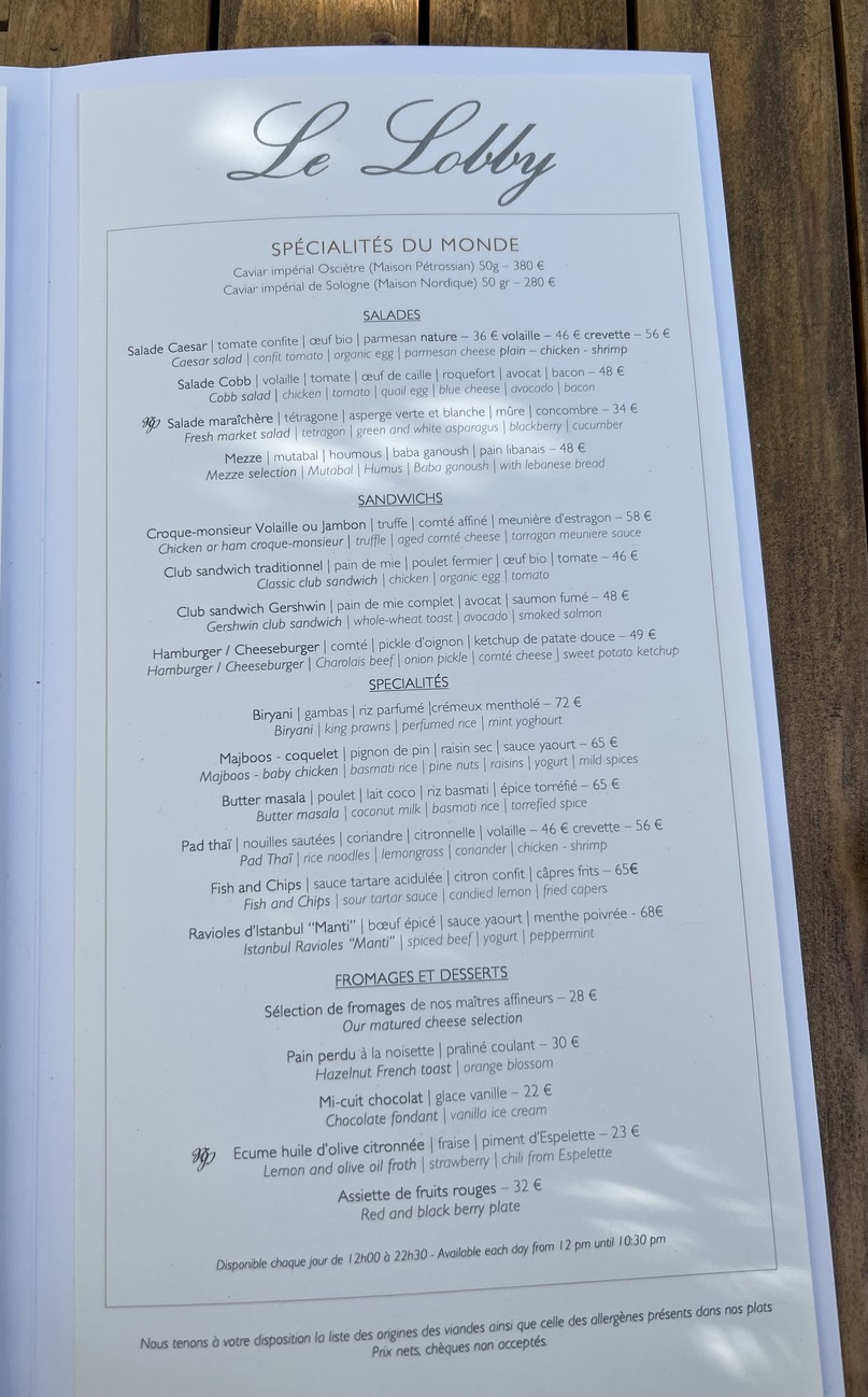 Le Lobby menu 1