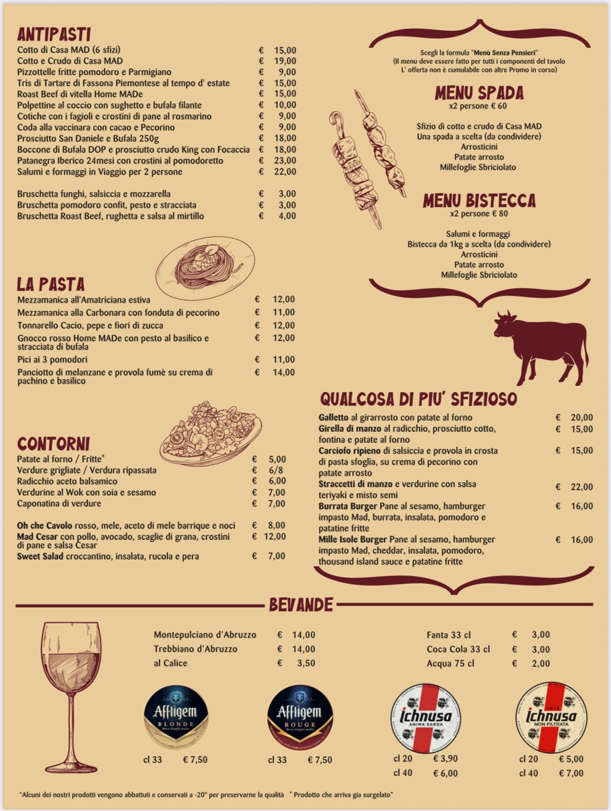 Ristorante Mad Cow Braceria Spaderia Pizzeria menu 1