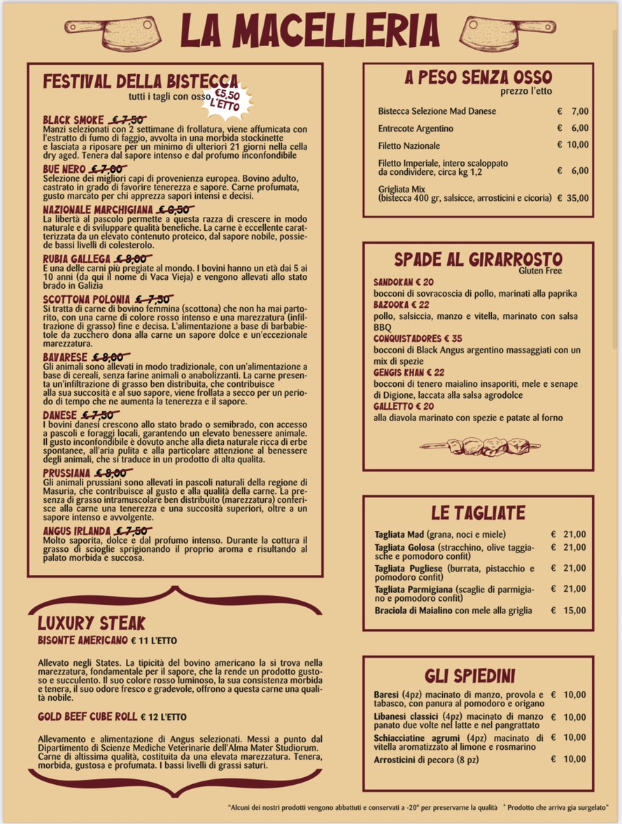 Ristorante Mad Cow Braceria Spaderia Pizzeria menu 2
