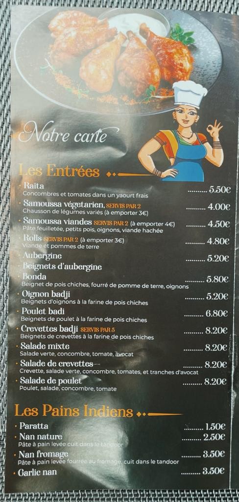 Chinna Veedu délices indiens menu 2