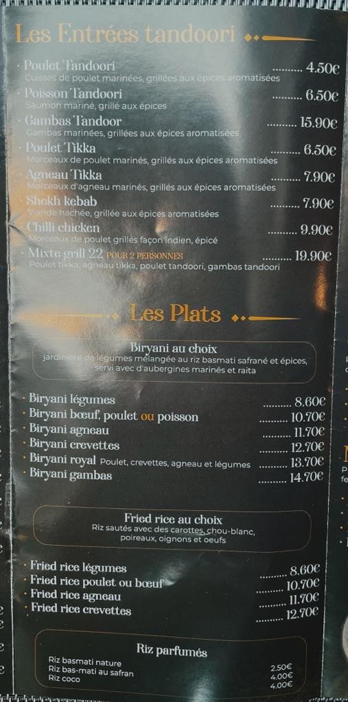 Chinna Veedu délices indiens menu 3