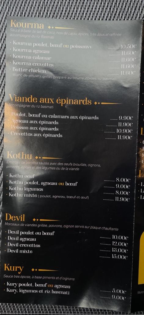 Chinna Veedu délices indiens menu 5