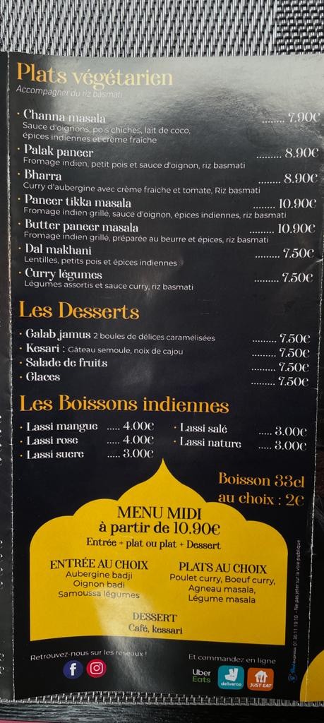 Chinna Veedu délices indiens menu 6