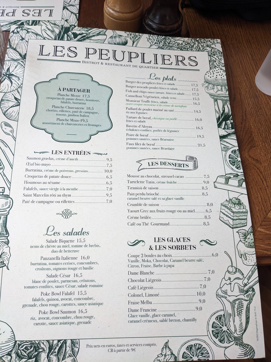Brasserie Les Peupliers menu 1