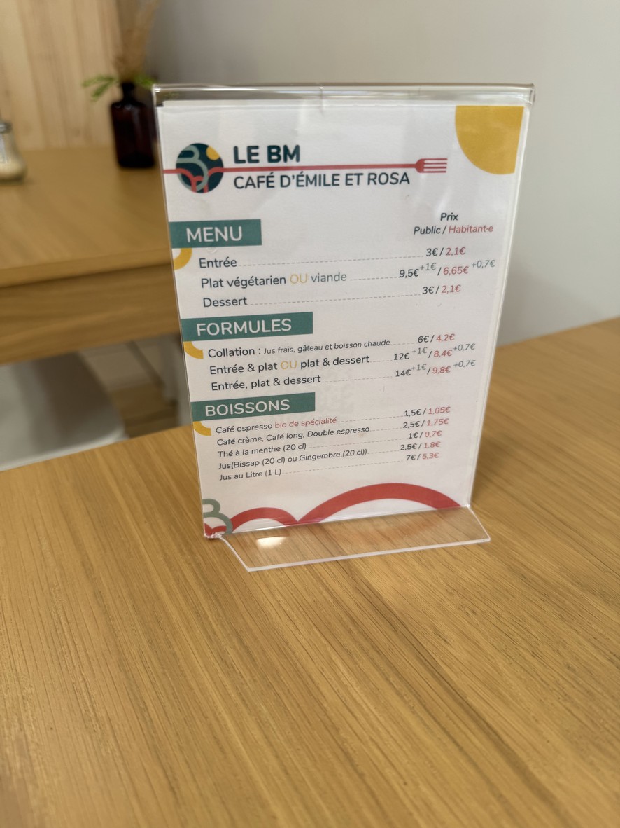 Le BM, café d'Emile et Rosa menu 1