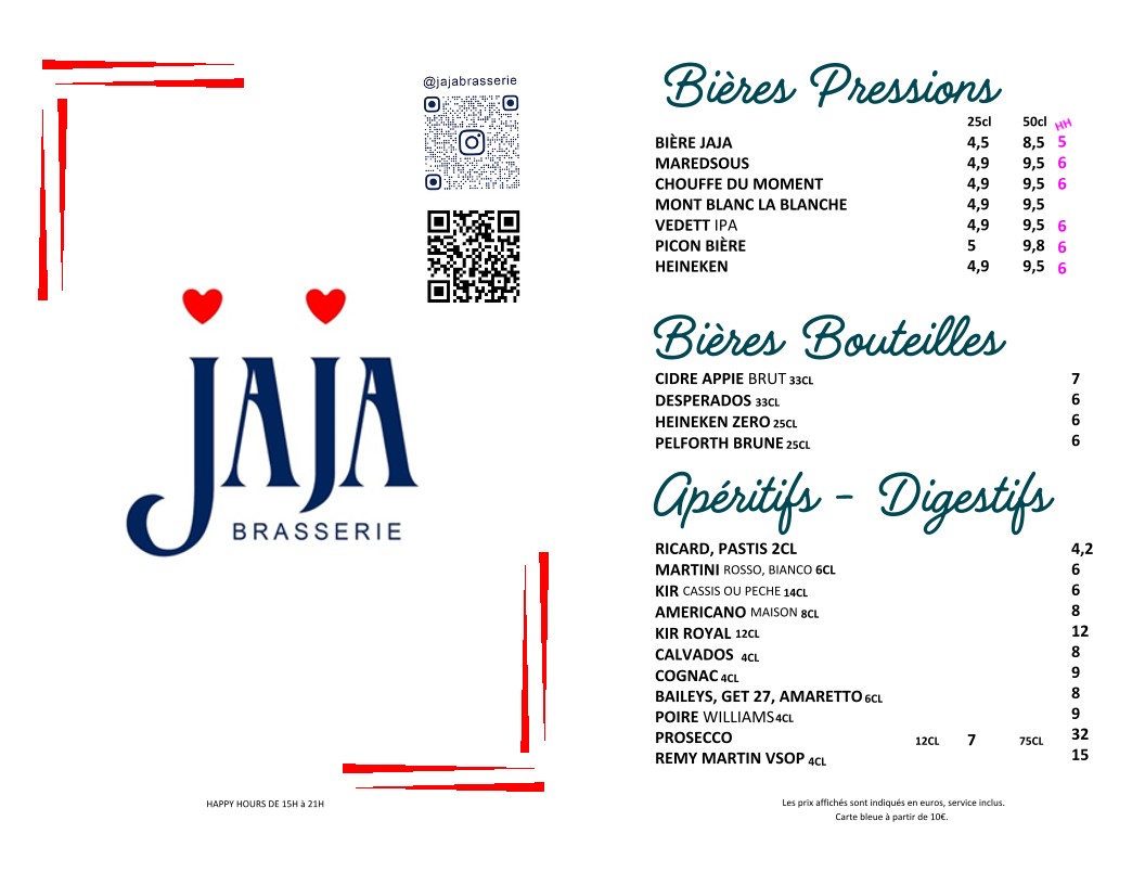 Brasserie Jaja menu 1