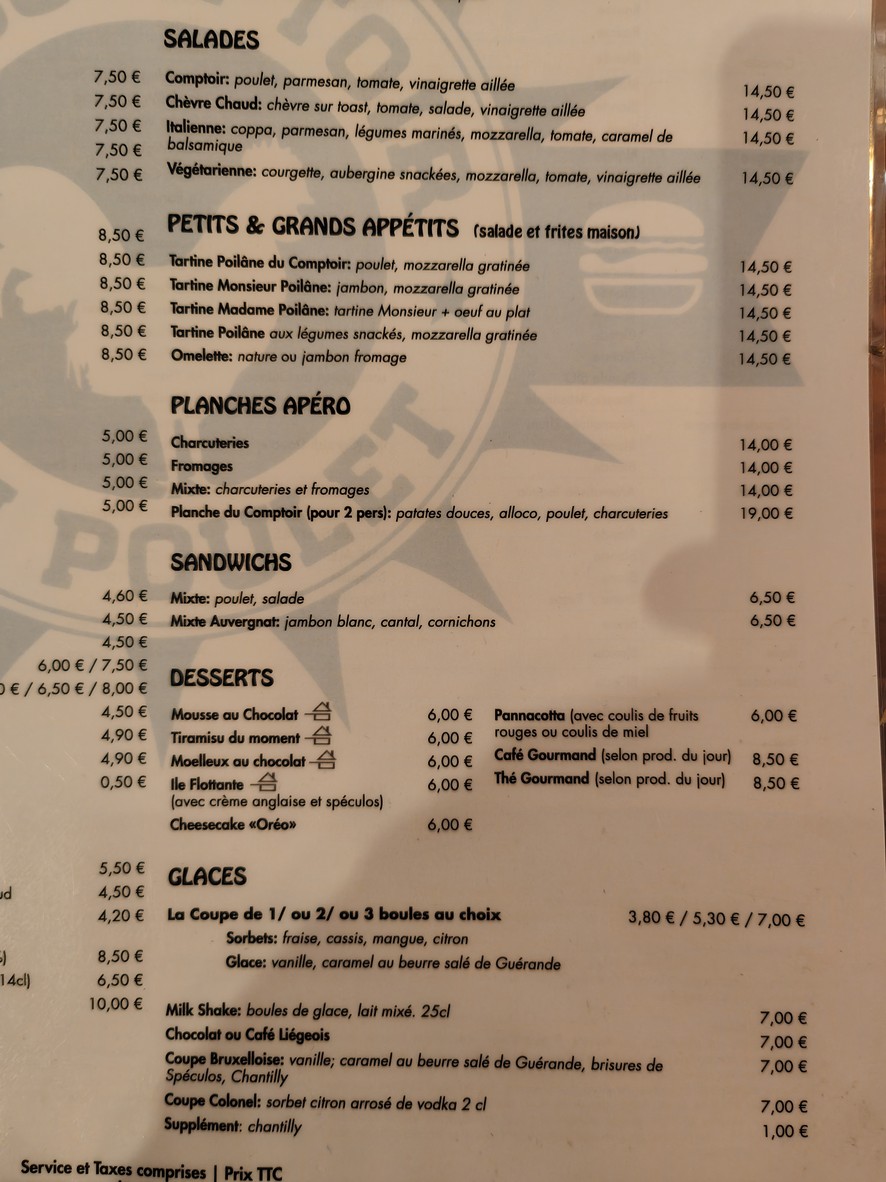 Le Comptoir du Poulet menu 2