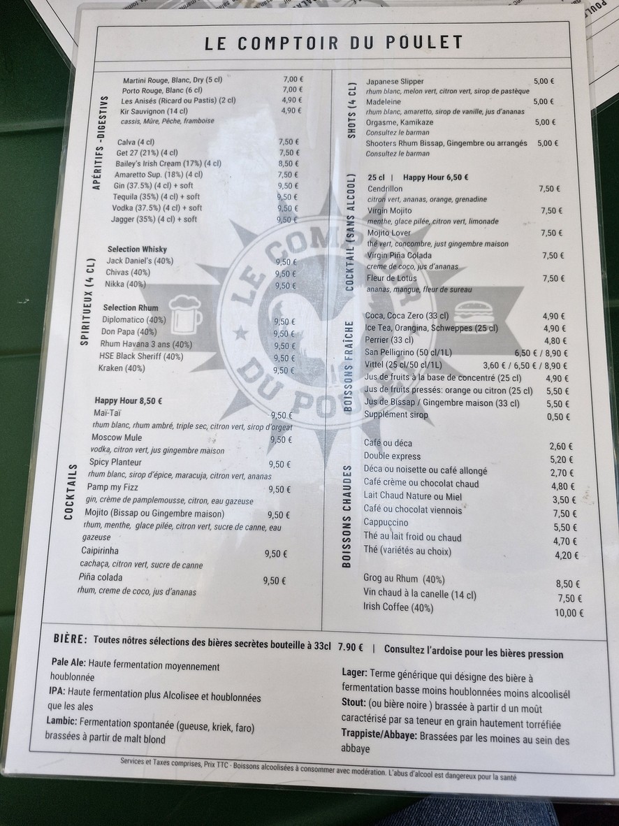 Le Comptoir du Poulet menu 3