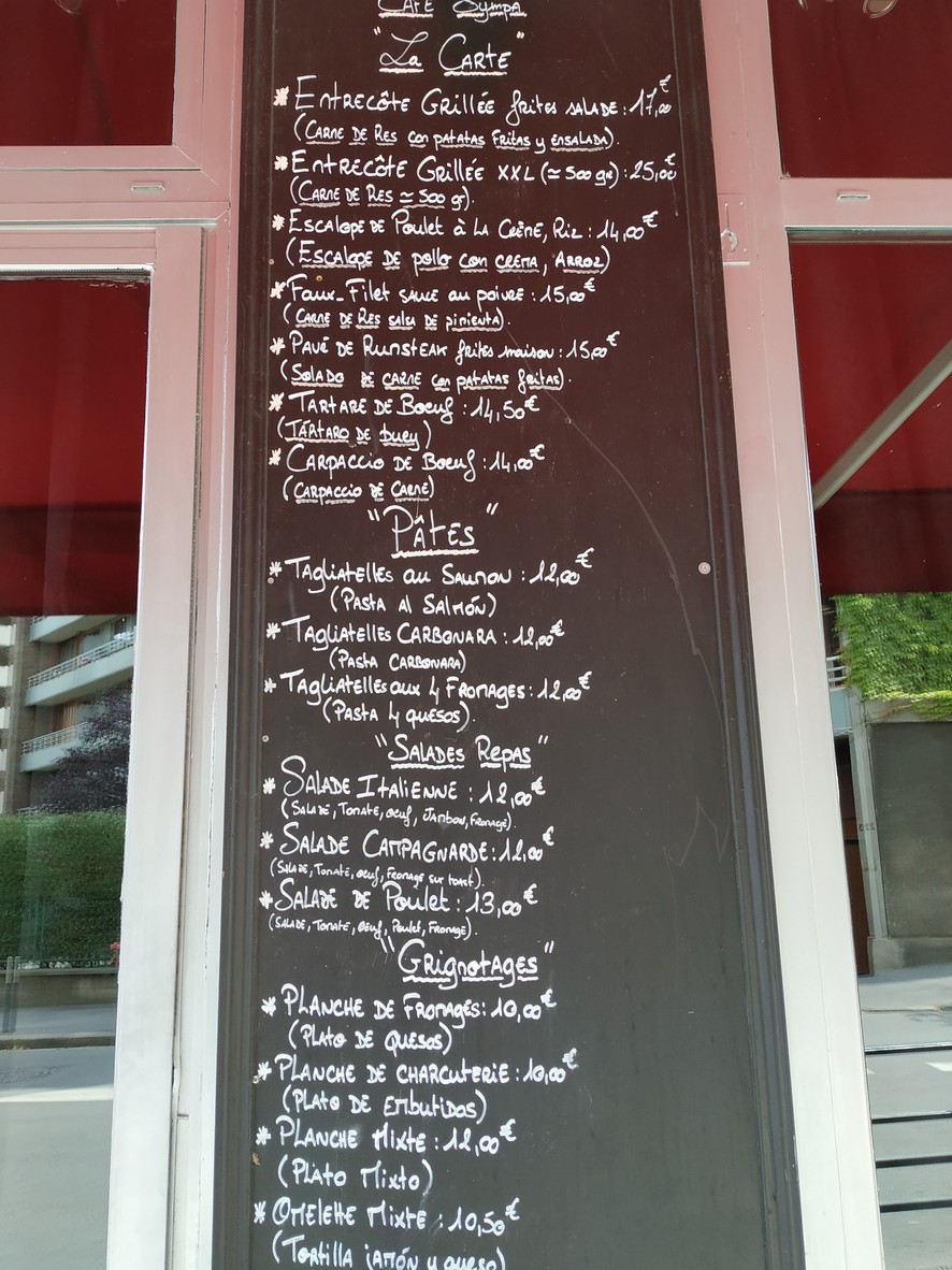 Au café sympa menu 1
