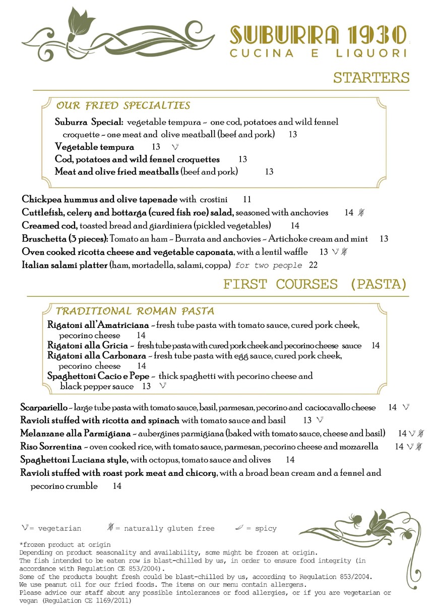 Suburra 1930 Cucina e Liquori menu 1