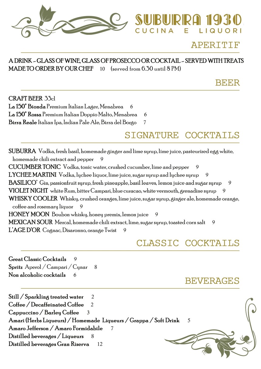 Suburra 1930 Cucina e Liquori menu 3